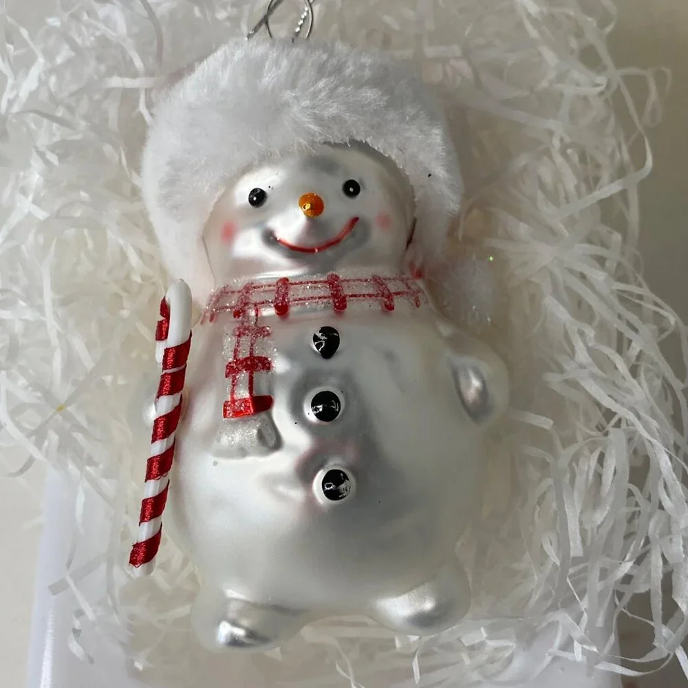 Silverado Handcrafted Blown‎ Glass Snowman Christmas Ornament Red Hat Poland